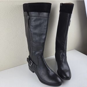 Comfortiva Corozal Black Knee-High Full Zip Leather Boots Women's Size 7.5 M